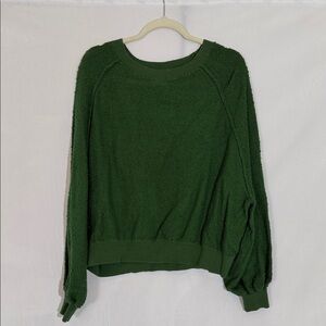 Free People Top Size M Green Cotton Textured Pullover EUC